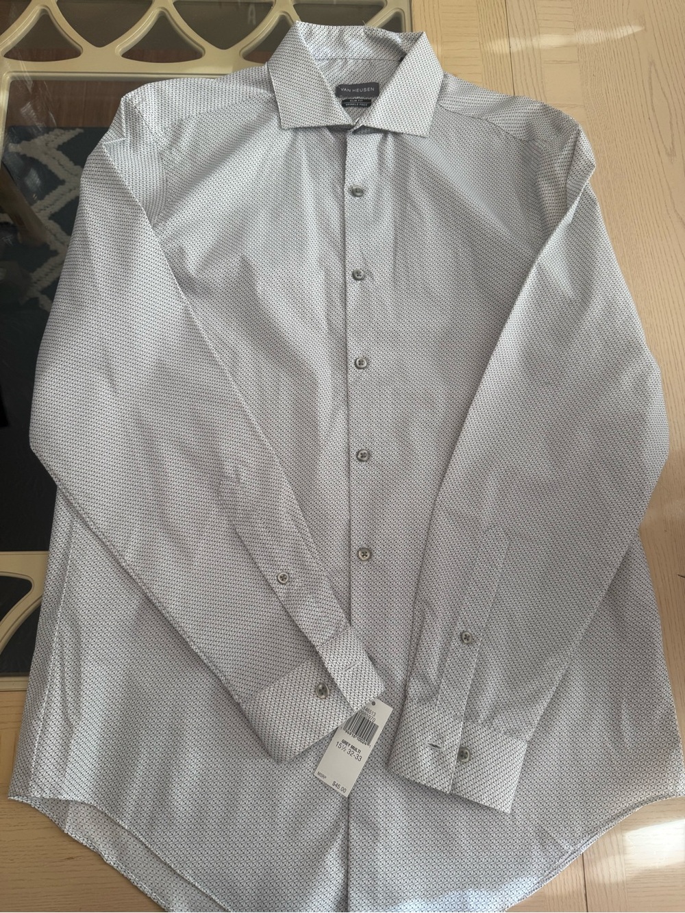 Van Heusen Men's Light Blue Micro-Pattern Dress Shirt